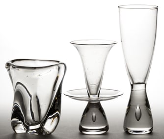 GUNDERSEN / PAIRPOINT CRYSTAL ART GLASS VASES, LOT OF THREE