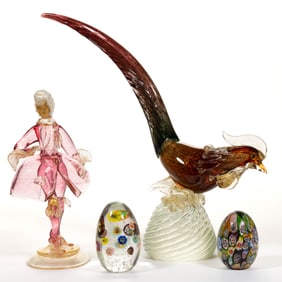 ASSORTED MURANO ART GLASS ARTICLES, LOT OF FOUR