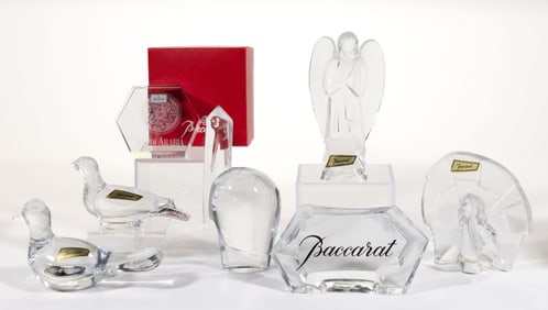 BACCARAT CRYSTAL ART GLASS FIGURINES / PAPERWEIGHTS, LOT OF SEVEN
