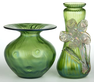 ASSORTED BOHEMIAN IRIDESCENT ART GLASS VASES, LOT OF TWO