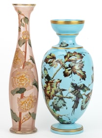 ASSORTED VICTORIAN BOHEMIAN / FRENCH DECORATED VASES, LOT OF TWO