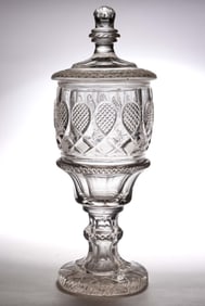 BOHEMIAN CUT GLASS LARGE-SIZED COVERED GOBLET / POKAL