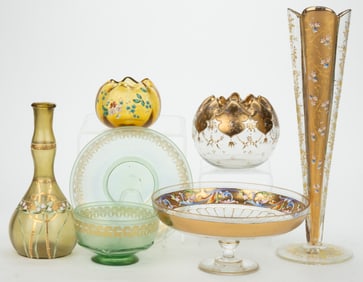 ASSORTED BOHEMIAN GILT-DECORATED GLASS ARTICLES, LOT OF SEVEN
