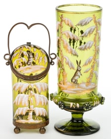 BOHEMIAN ENAMEL-DECORATED GLASS ARTICLES, LOT OF TWO
