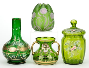 ASSORTED BOHEMIAN GLASS ARTICLES, LOT OF FOUR