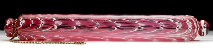 FREE-BLOWN AND MARBRIE-DECORATED GLASS ROLLING PIN