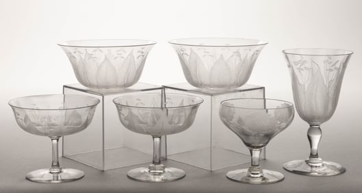 DORFLINGER KALANA ART GLASS ARTICLES, LOT OF SIX