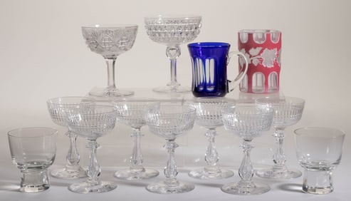 ASSORTED CUT GLASS DRINKING VESSELS, LOT OF 13