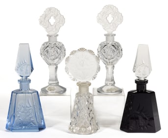 CZECHOSLOVAKIAN GLASS PERFUME BOTTLES, LOT OF FIVE