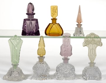ASSORTED CZECHOSLOVAKIAN CUT AND PRESSED PERFUME BOTTLES, LOT OF SEVEN