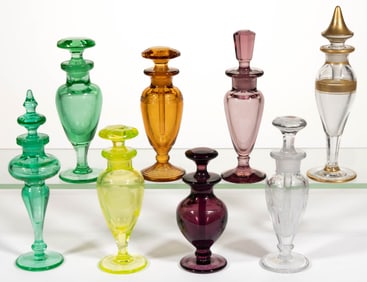 ASSORTED DEPRESSION-ERA AND LATER PRESSED GLASS PERFUME BOTTLES, LOT OF EIGHT