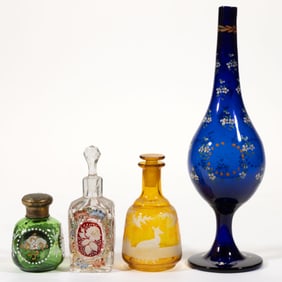 ASSORTED BOHEMIAN GLASS COLOGNE / PERFUME BOTTLES, LOT OF FOUR