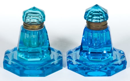 VICTORIAN CUT / POLISHED INK STANDS, LOT OF TWO