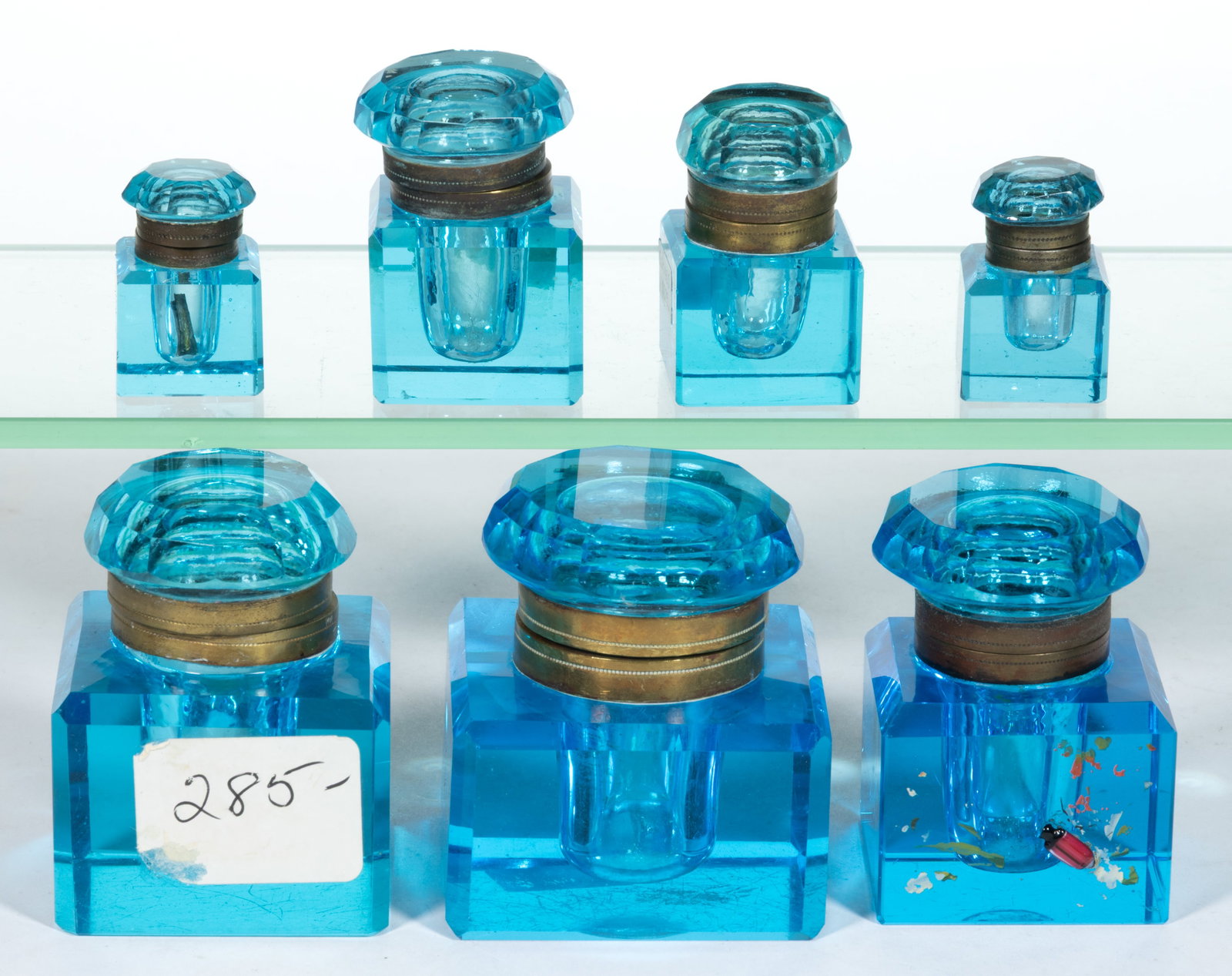 VICTORIAN CUT / POLISHED INKWELLS, LOT OF SEVEN (1 of 1)