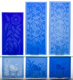 AMERICAN PRESSED GLASS WINDOW PANES, LOT OF SIX