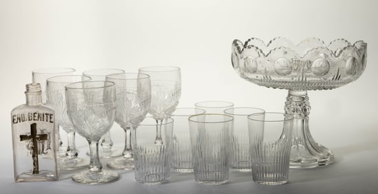 ASSORTED CUT AND PRESSED GLASS ARTICLES, LOT OF 14