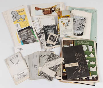 ASSORTED 20TH CENTURY GLASS COMPANY ARCHIVAL MATERIAL AND PRINTED ADVERTISEMENTS, UNCOUNTED LOT: ASSORTED 20TH CENTURY GLASS COMPANY ARCHIVAL MATERIAL AND PRINTED ADVERTISEMENTS, UNCOUNTED LOT, a diverse group which includes numerous Imperial Glass pamphlets/leaflets advertising new and upcoming