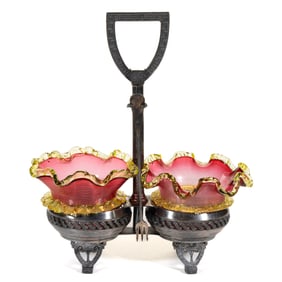 ENGLISH THREADED GLASS DOUBLE CONDIMENT SET