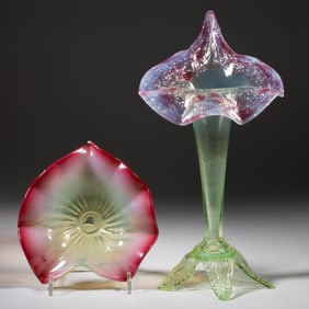 ASSORTED VICTORIAN OPALESCENT RUBINA VERDE GLASS ARTICLES, LOT OF TWO