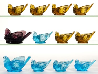PRESSED BIRD NOVELTY OPEN SALTS, LOT OF 12