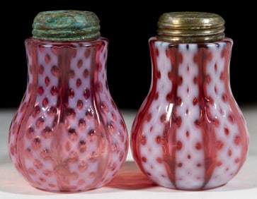 CRISS-CROSS OPALESCENT GLASS SALT AND PEPPER SHAKERS