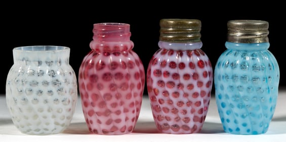 ASSORTED VICTORIAN OPALESCENT GLASS SALT AND PEPPER SHAKERS, LOT OF FOUR