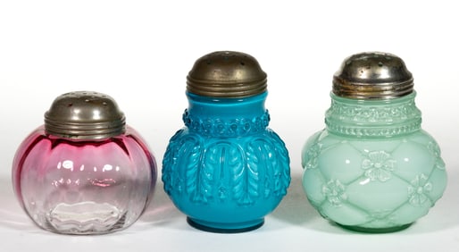 ASSORTED VICTORIAN GLASS SUGAR SHAKERS, LOT OF THREE