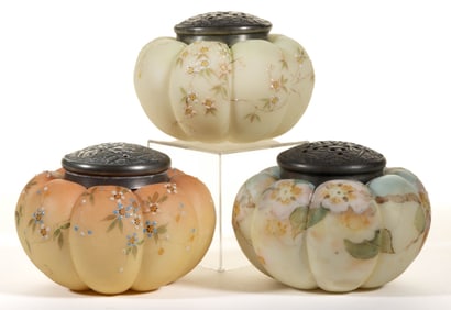 MT. WASHINGTON DECORATED TOMATO SUGAR SHAKERS, LOT OF THREE