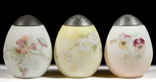 MT. WASHINGTON DECORATED EGG SUGAR SHAKERS, LOT OF THREE