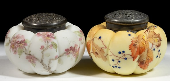 MT. WASHINGTON DECORATED TOMATO SUGAR SHAKERS, LOT OF TWO