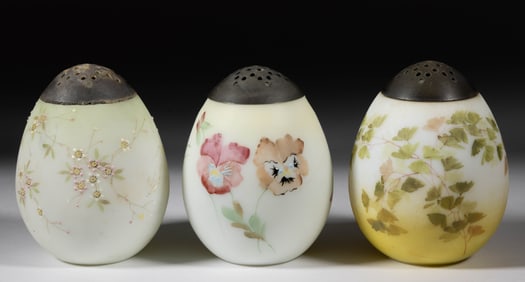 MT. WASHINGTON DECORATED EGG SUGAR SHAKERS, LOT OF THREE