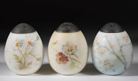 MT. WASHINGTON DECORATED EGG SUGAR SHAKERS, LOT OF THREE