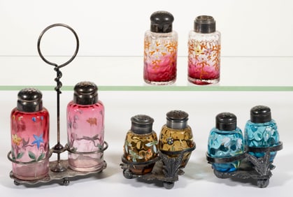 VICTORIAN OPTIC MOLDED GLASS SALT AND PEPPER SHAKERS, LOT OF FOUR PAIRS