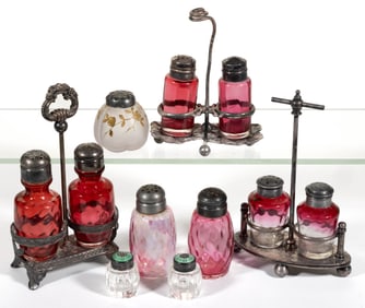 ASSORTED VICTORIAN GLASS SALT AND PEPPER SHAKERS, LOT OF EIGHT