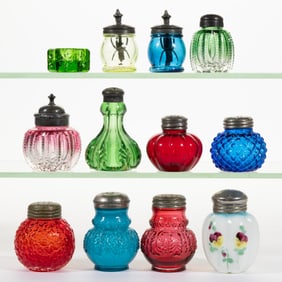 ASSORTED SALT AND PEPPER SHAKERS AND INDIVIDUAL SALTS, LOT OF 12