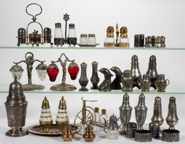 ASSORTED METAL SUGAR, SALT AND PEPPER SHAKERS, UNCOUNTED LOT