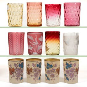 ASSORTED VICTORIAN ART GLASS TUMBLERS, LOT OF 12