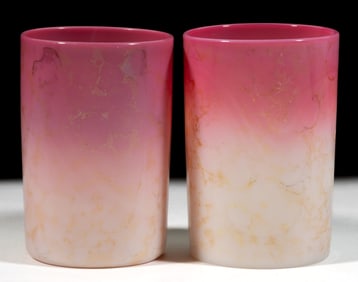 NEW ENGLAND PEACHBLOW AGATA WATER TUMBLERS, LOT OF TWO