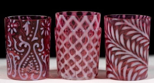 ASSORTED BLOWN OPALESCENT GLASS TUMBLERS, LOT OF THREE