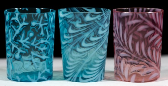 ASSORTED BLOWN OPALESCENT GLASS TUMBLERS, LOT OF THREE