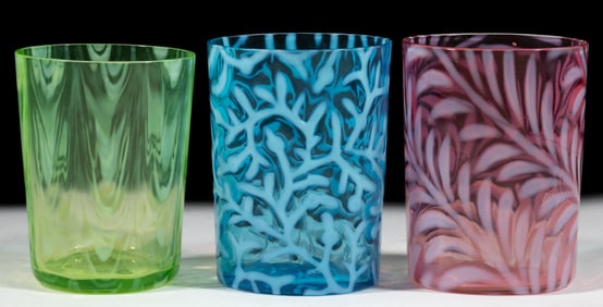 ASSORTED BLOWN OPALESCENT GLASS TUMBLERS, LOT OF THREE