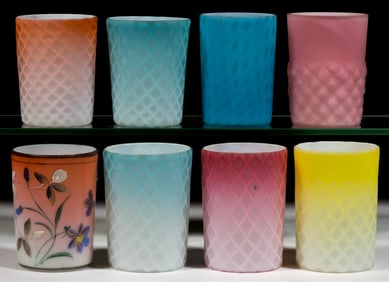 ASSORTED AIR-TRAP AND OTHER VICTORIAN GLASS TUMBLERS, LOT OF EIGHT