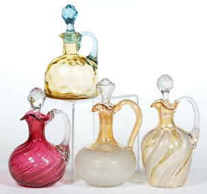 ASSORTED VICTORIAN ART GLASS CRUETS, LOT OF FOUR