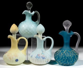 ASSORTED VICTORIAN ART GLASS CRUETS, LOT OF FOUR