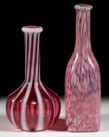 OPALESCENT GLASS BITTERS / BARBER'S BOTTLES, LOT OF TWO