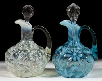 DAISY AND FERN OPALESCENT CRUETS, LOT OF TWO