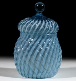 REVERSE SWIRL BLUE OPALESCENT COVERED SUGAR