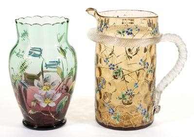 VICTORIAN DECORATED OPTIC-PATTERN GLASS ARTICLES, LOT OF TWO