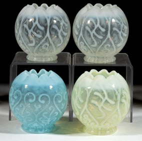 OPALESCENT VICTORIAN GLASS ROSE BOWLS, LOT OF FOUR