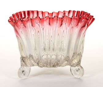 NORTHWOOD ATTRIBUTED SHELLS AND RIBS TRIANGULAR GLASS BOWL